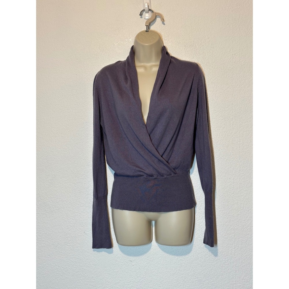 BCBGMAXAZRIA Silk Cashmere Wrap Sweater Muted Purple Surplice Knit Top Medium